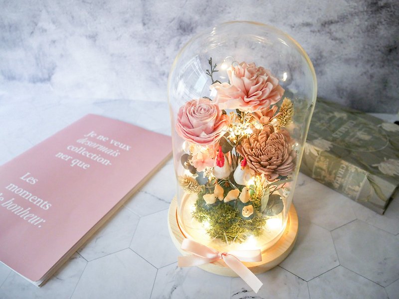 Self Pickup Priority_Dry Flower Glass Cover Night Light [Quicksand Fog Powder] New Wedding/New Home/Leading Chicken/Guining - Lighting - Plants & Flowers Khaki