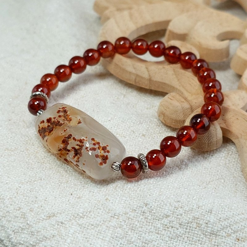 手鍊 橙石榴石 白瑪瑙 原礦 手珠 925銀飾 寶石 - 手鍊/手環 - 寶石 
