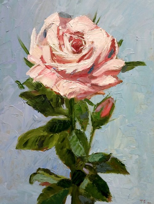 tanycollection Original oil painting Cream Rose. 24x18x0,2 cm. Unframed.