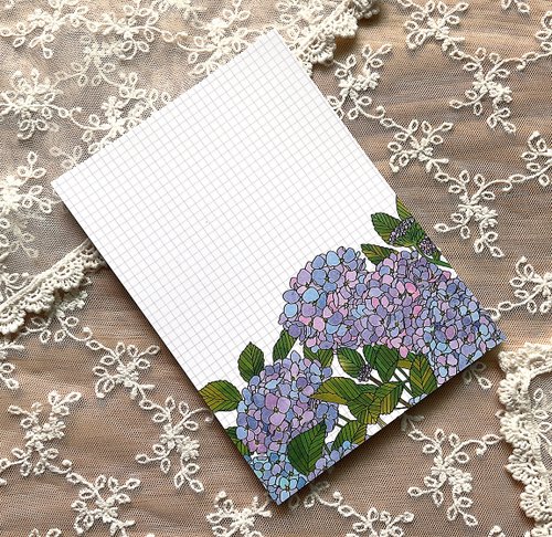 honne market hydrangea flower Design Paper Memo Pad (dami) letter grid non adhesive