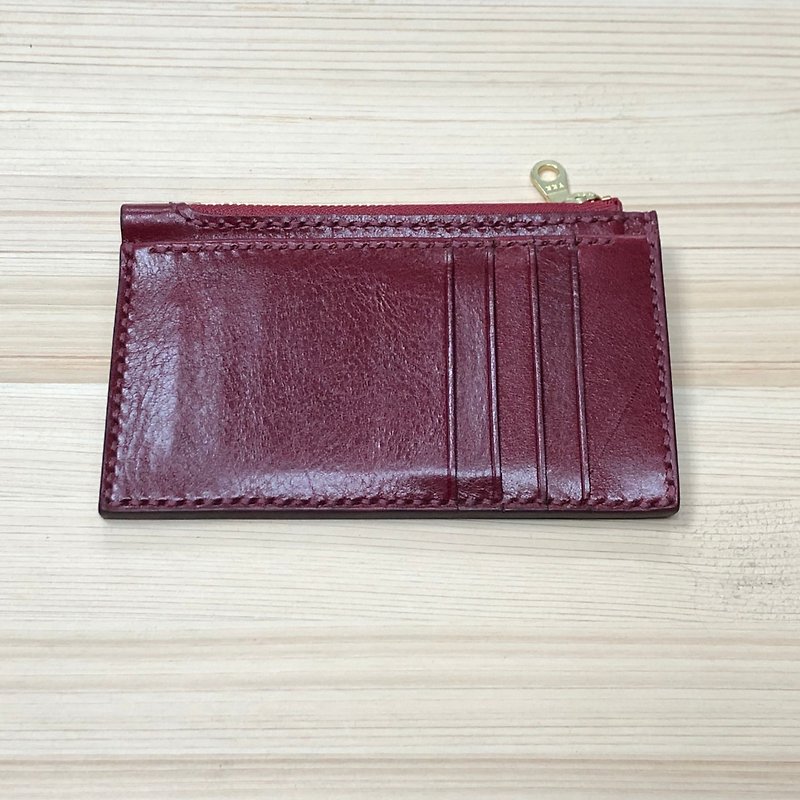 Leather zip card coin purse - กระเป๋าใส่เหรียญ - หนังแท้ สีแดง
