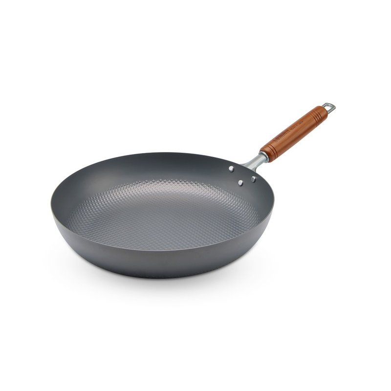 Japan Yansanjo iron flow top suffocating iron pot series checkered hammer pattern frying pan 28cm - Cookware - Other Metals 