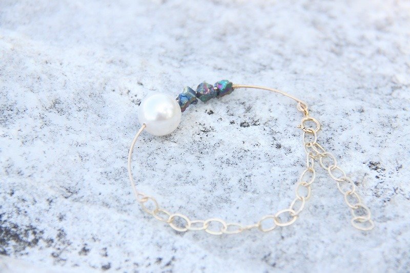 White Swarovski Pearl & Titanium Colored Pyrite Bracelet Chain - Bracelets - Gemstone Multicolor