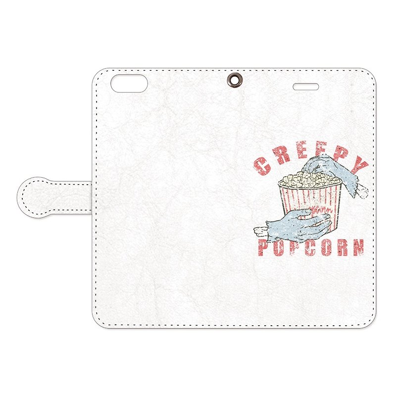 Handbook type iPhone case / Creepy Popcorn - Phone Cases - Genuine Leather White