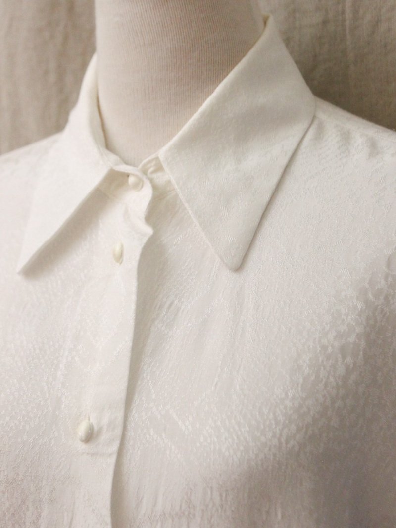 復古歐洲夏日寬鬆典雅印花布白色長袖古著襯衫上衣 - 恤衫 - 聚酯纖維 白色