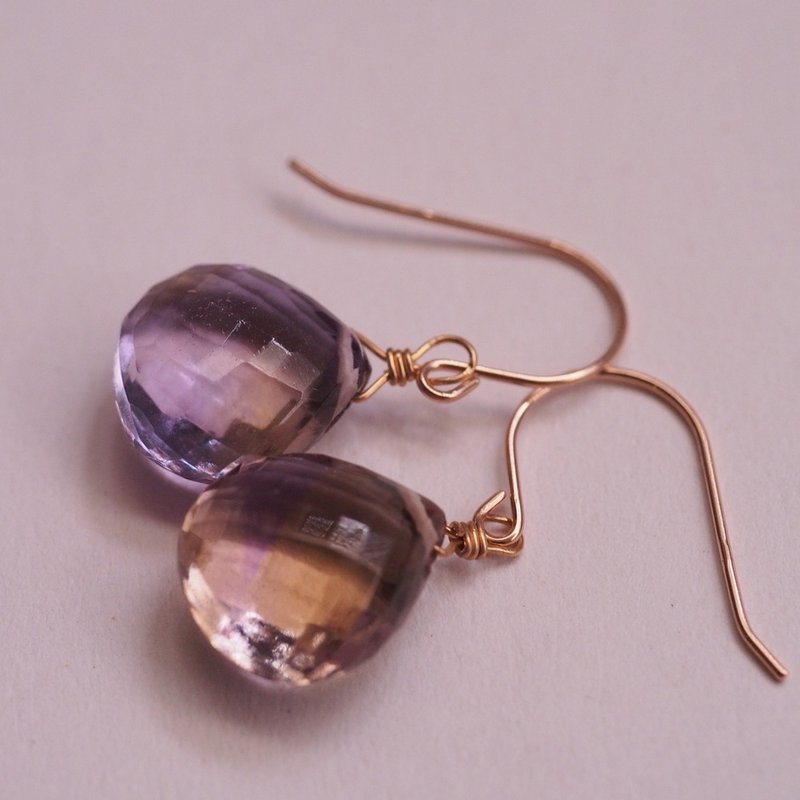10KPG 10K金耳勾 天然紫黃晶耳環 Ametrine earrings - 耳環/耳夾/耳骨夾 - 半寶石 紫色