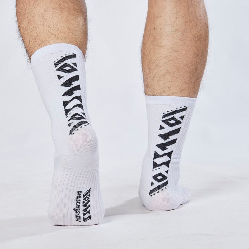 [Totem Series] WSS Totem Sports Mid-length Socks - ถุงเท้า - ผ้าฝ้าย/ผ้าลินิน สีดำ