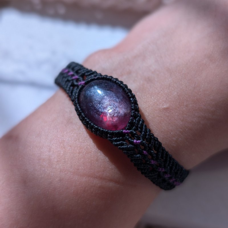 Lepidolite Small Wide Braided Bracelet│Lucky Bracelet - สร้อยข้อมือ - คริสตัล สีม่วง