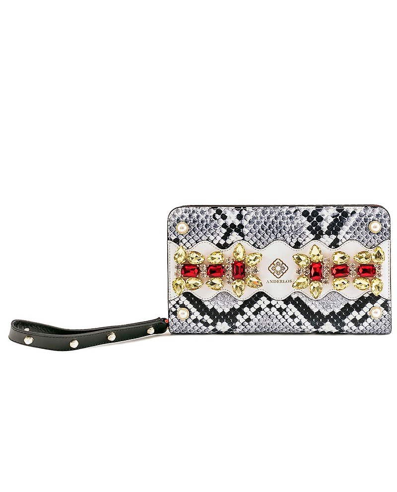 ANDERLOS BLACK AND WHITE GEM POUCH - Clutch Bags - Genuine Leather Silver
