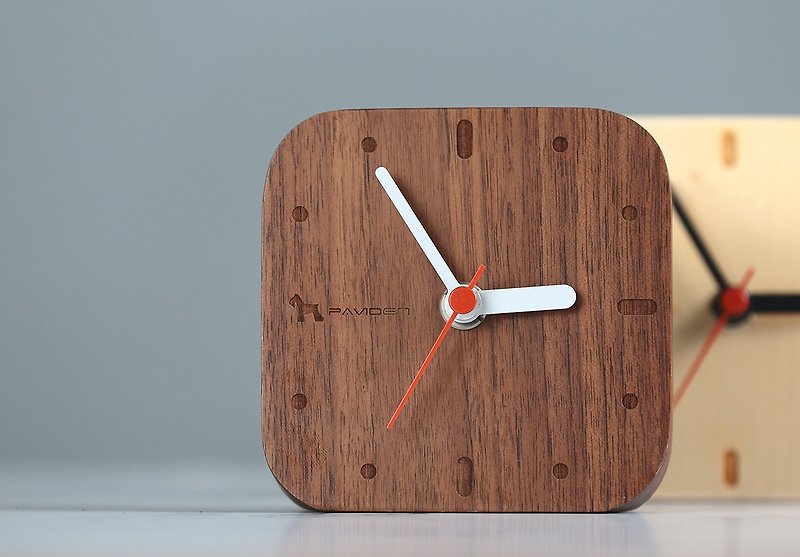 Nordic style table clock square - walnut wood log clock wall clock 10cm X 10cm - Clocks - Wood 