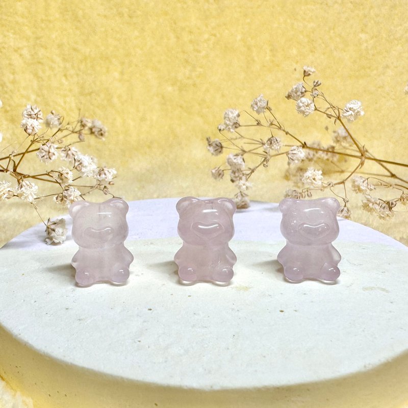 Natural rose quartz love nose bear necklace/hand beads cute shape carved mineral jewelry - Bracelets - Crystal Pink