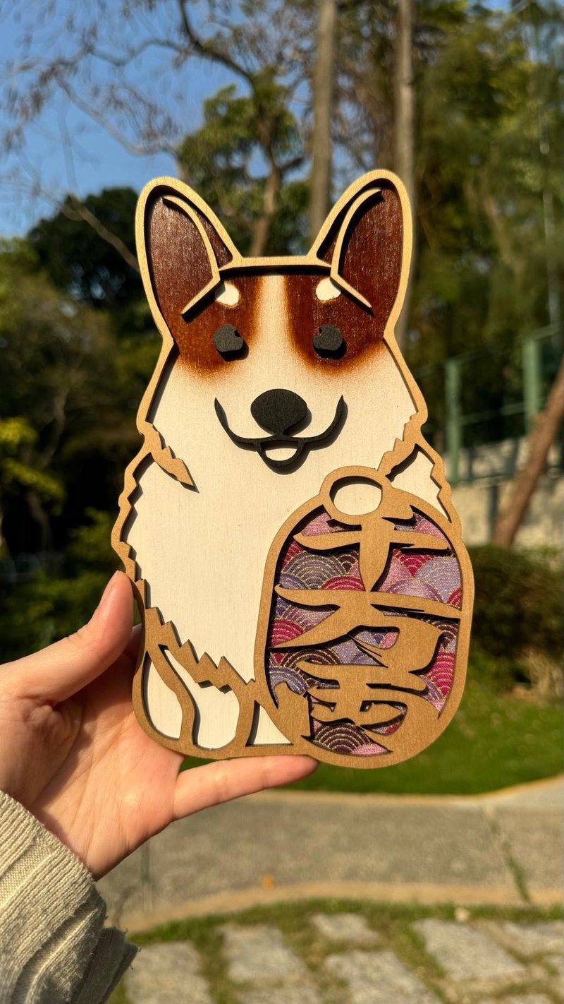 柯基犬造型木製擺設 (可客製化) - 擺飾/家飾品 - 木頭 多色