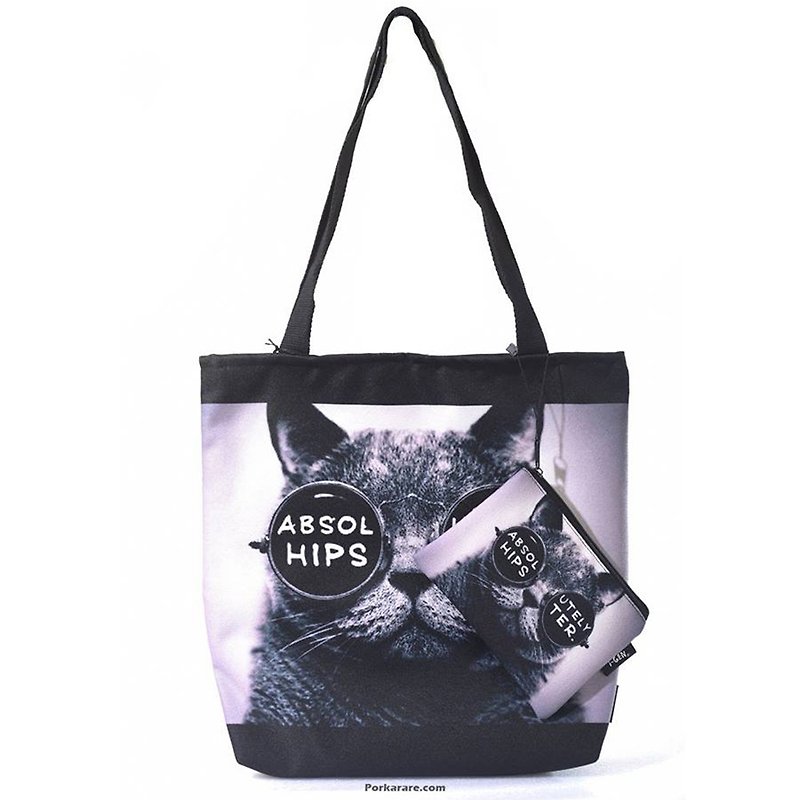 Black crossbody bag with cat print - Handbags & Totes - Cotton & Hemp Black