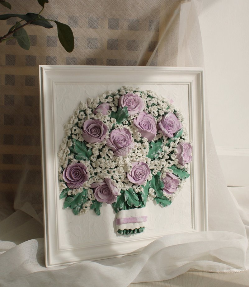 Bouquet of flowers original texture painting, modern wall decor, wedding gift - 壁貼/牆壁裝飾 - 其他金屬 