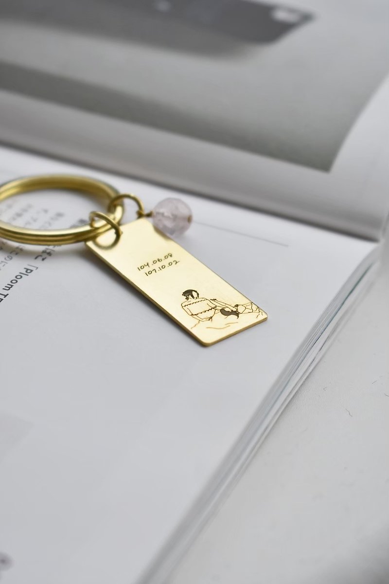 ZHU.手繪 | 長形鑰匙圈 (客製/情侶/姊妹/黃銅/禮物/不接急件) - 鑰匙圈/鑰匙包 - 銅/黃銅 金色