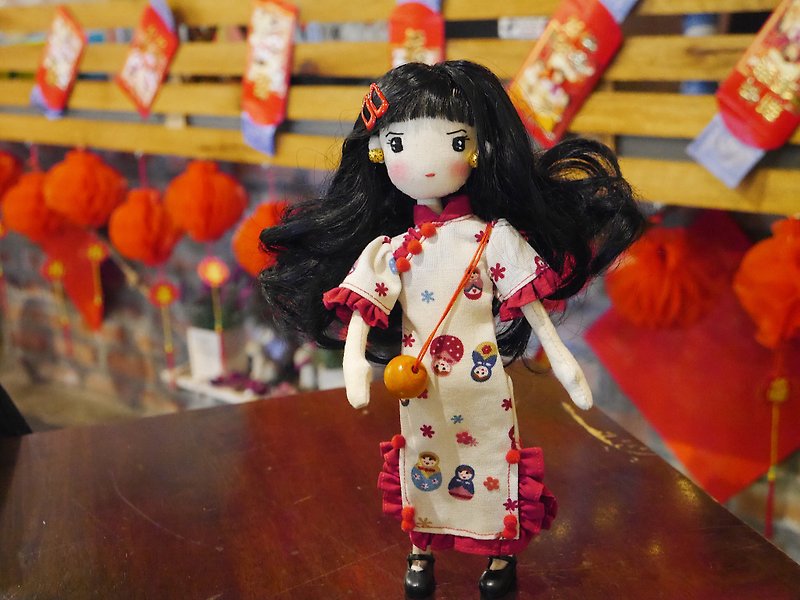 Handmade Doll- Elegant Girl in Cheong Sam - Stuffed Dolls & Figurines - Cotton & Hemp Red