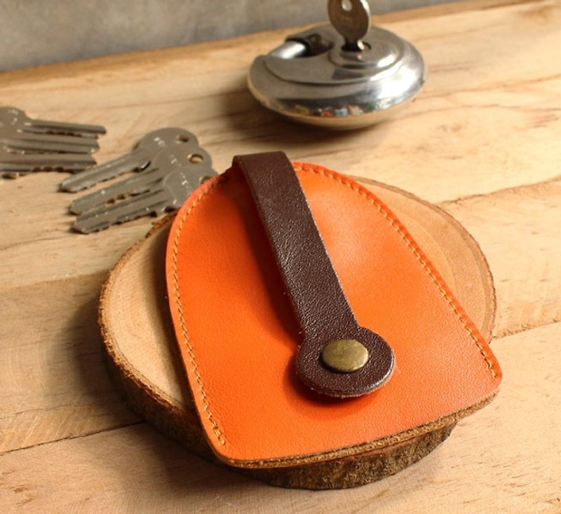 Key Case - Home สีส้ม / Key Holder / Key Ring / Key Bag - ที่ห้อยกุญแจ - หนังแท้ 