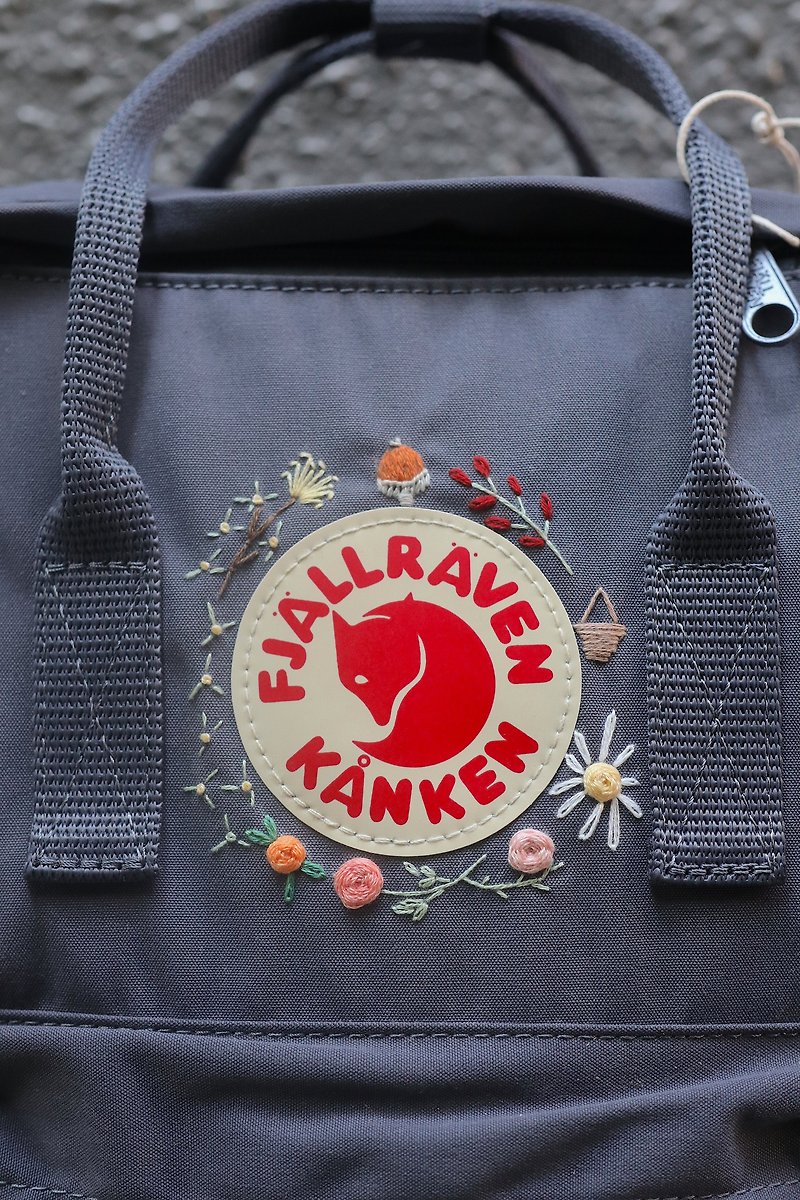 Forest series theme--kanken graphite gray bag--handmade embroidery design custom - Backpacks - Waterproof Material Gray