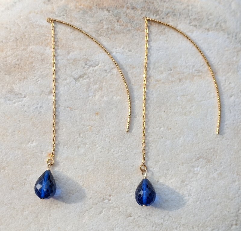 藍水晶14k包金耳環 - 耳環/耳夾 - 寶石 藍色