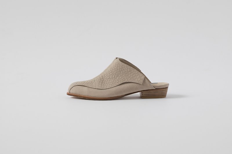 ZOODY / Dutch / handmade shoes / flat bottom back slip / beige - Slippers - Genuine Leather Khaki