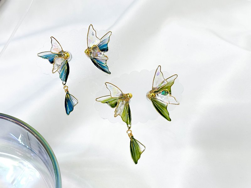 Ear acupuncture x Clip-On crystal flower_Dream Butterfly (on-ear enlarged version)_Light point jewelry - Earrings & Clip-ons - Resin 