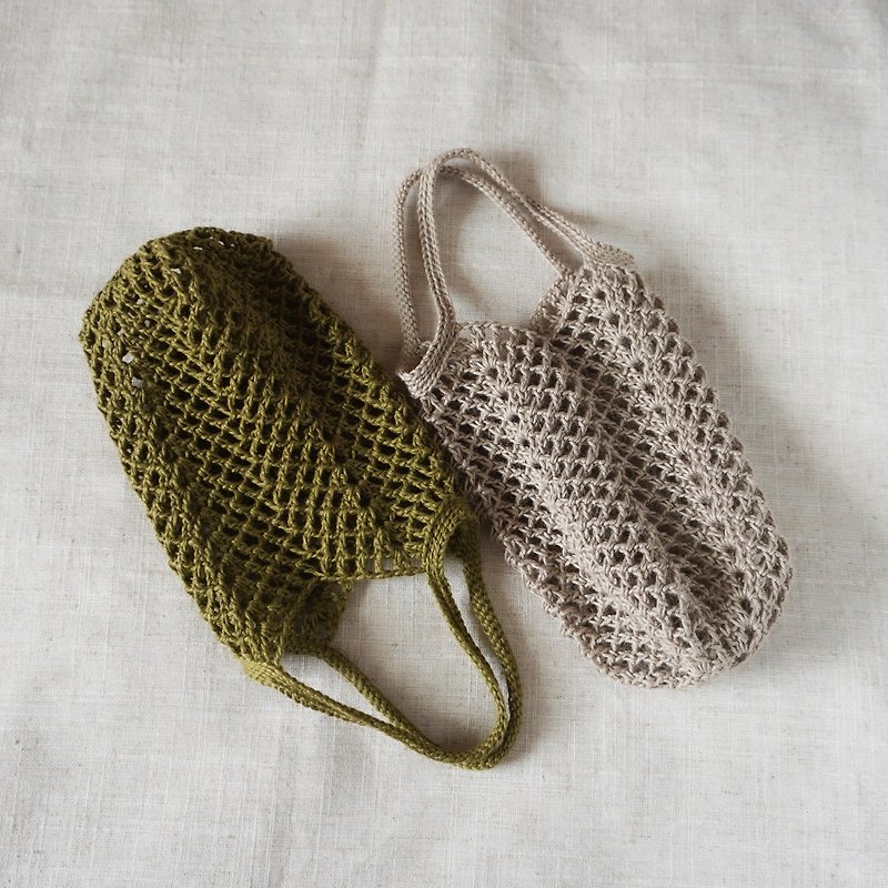 ผ้าฝ้าย/ผ้าลินิน เย็บปัก/ถักทอ/ใยขนแกะ หลากหลายสี - 【DIY Video Material Pack】-Ramie Mesh Drink Water Bottle Bag Crochet Knitting
