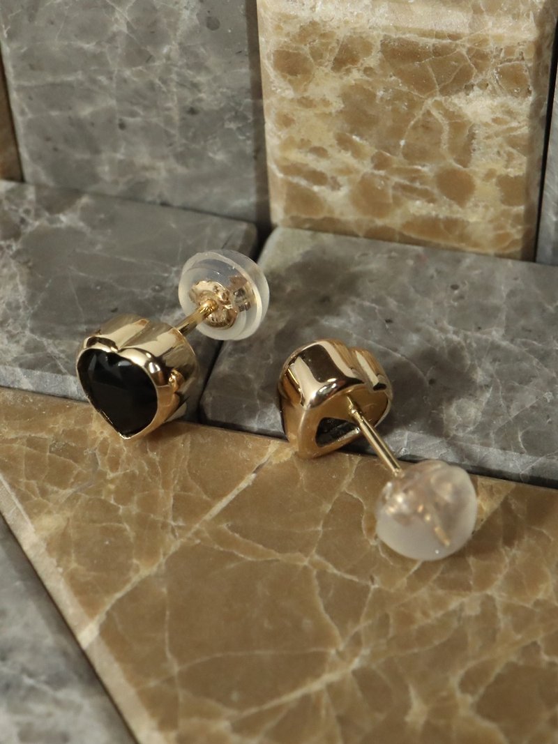 K10 Yellow Gold Onyx Heart Stud Earrings - Earrings & Clip-ons - Precious Metals Gold