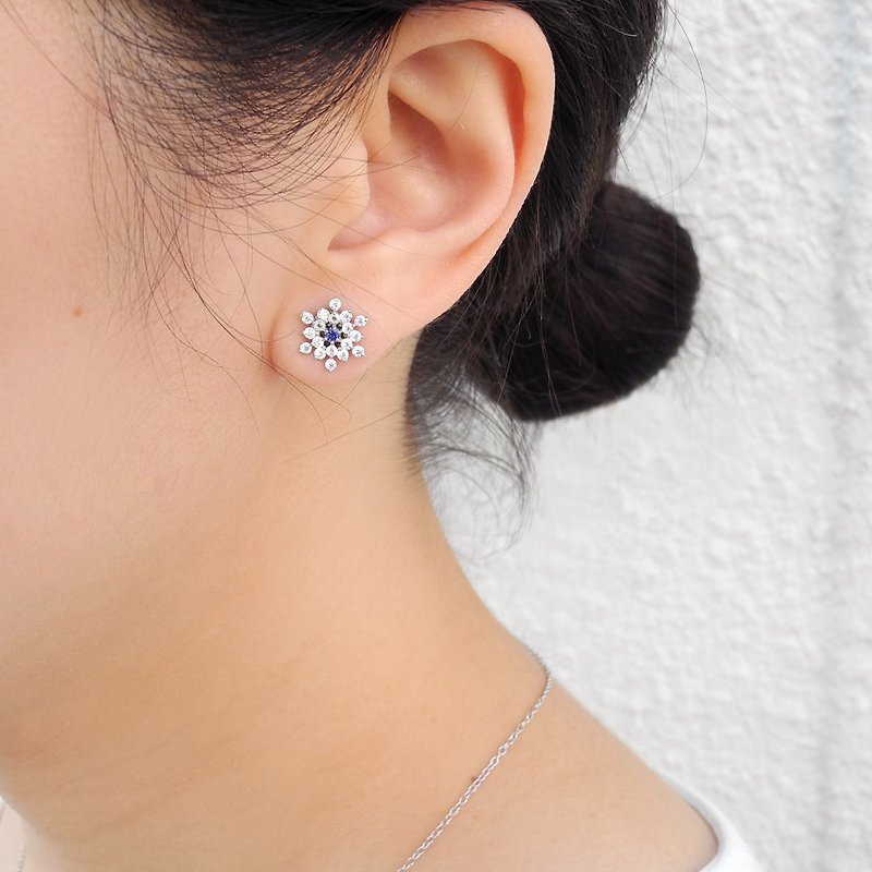 Frozen Collection | Shinny Snowflakes Blue Stone Silver Earrings - Earrings & Clip-ons - Gemstone Blue