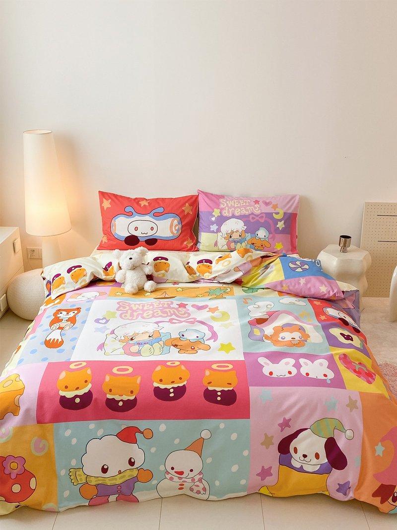 100% cotton autumn and winter brushed skin-friendly cute little animal girl bed bedding four-piece set - Bedding - Cotton & Hemp Multicolor