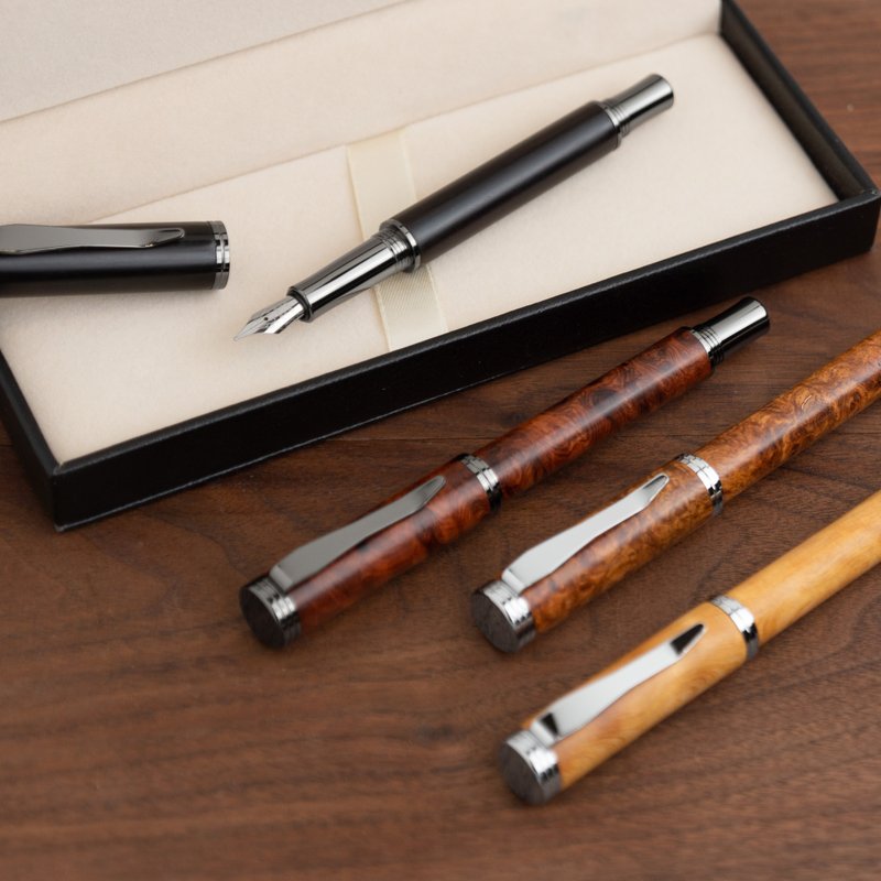 Solid wood fountain pen/ball pen | Geometric style・Can be laser engraved - Rollerball Pens - Wood Brown