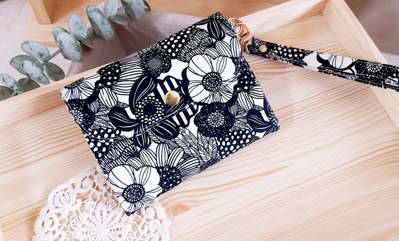 日本布 【八格卡層-三層錢包】財布零錢包/手作零錢包/三層錢包 - 零錢包/小錢包 - 棉．麻 黑色