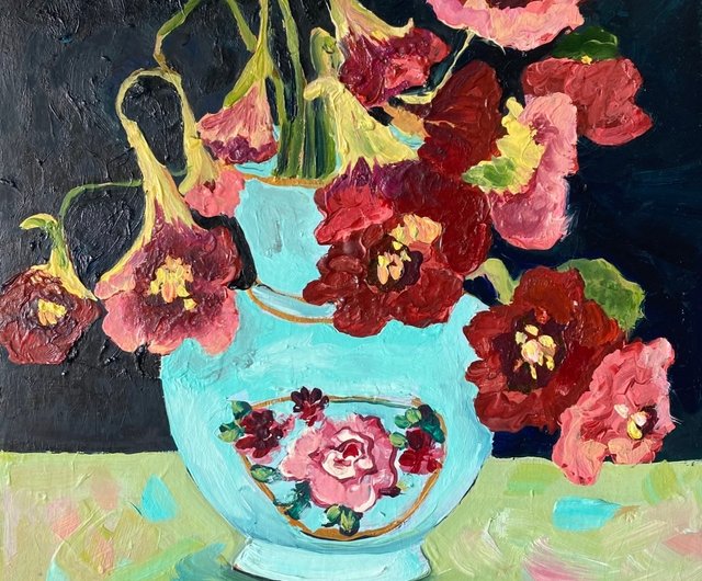 花の絵画オリジナル油絵キンレンカの花の絵画マティス装飾 - ショップ