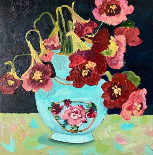 【美品】お花の絵画 楽天市場】絵画 「花の目覚め」 油彩画 油絵 原画 F0