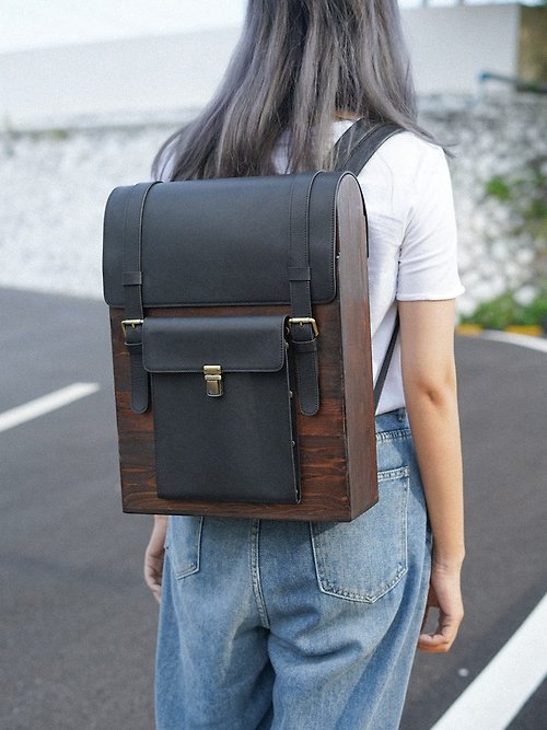 梵集FANJI 新版木質雙肩背包日常出行男女小眾質感ins旅行15吋電腦書包