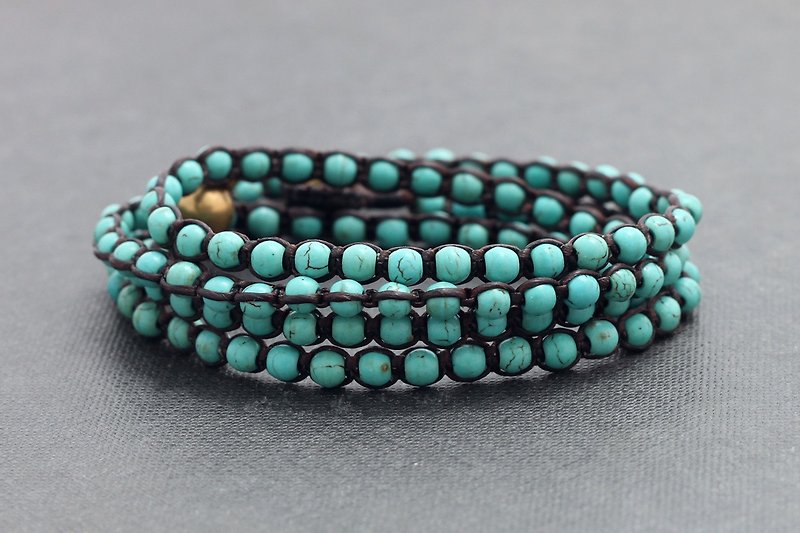Turquoise 4 Times Wrap Unisex Bracelets Anklets, Stone Woven Beaded Bracelets - สร้อยข้อมือ - หิน สีเขียว