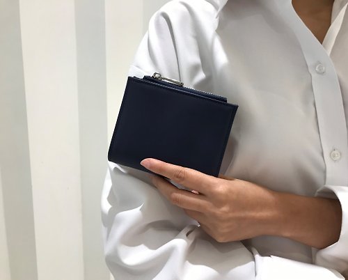 our-zest 短夾包 真皮皮夾 Minimalist Slim Leather wallet - Navy Blue