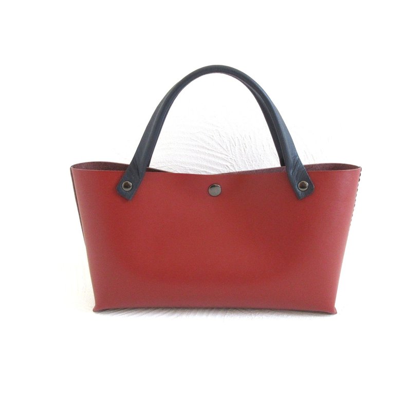 贅沢な手縫い仕上げ・牛革・レクタングル・ミニトート・マルーン・0654 - トートバッグ・ハンドバッグ - 革 ブラウン