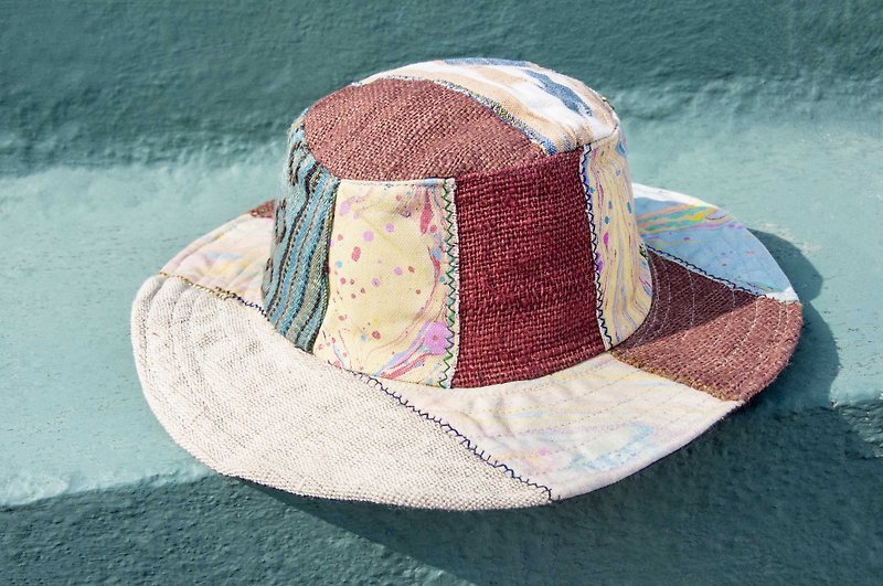 National wind stitching cotton hand-woven Linen hat knit cap hat sun hat straw hat - Green Forest - Hats & Caps - Cotton & Hemp Multicolor