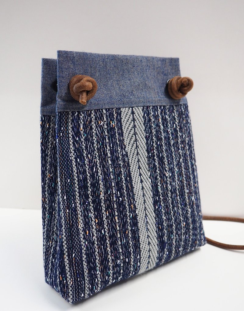 Printed cloth small bag backpack - Messenger Bags & Sling Bags - Cotton & Hemp Blue