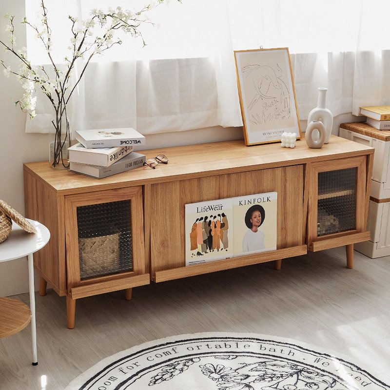 WOORI wooden retro three-door book and newspaper storage TV cabinet 150cm - เฟอร์นิเจอร์อื่น ๆ - ไม้ 