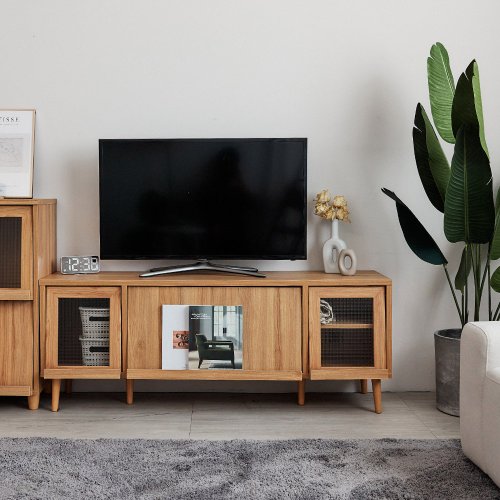 WOORI wooden retro three-door book and newspaper storage TV cabinet