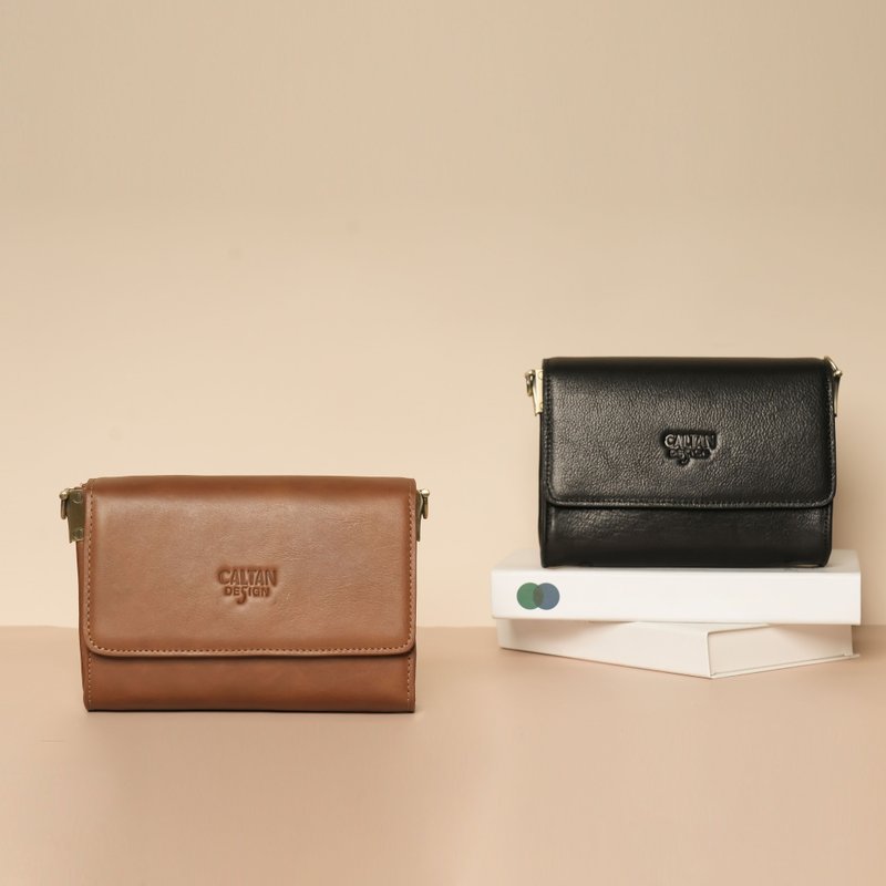 [24hr fast shipping] Genuine leather square small bag-234036 two colors - กระเป๋าแมสเซนเจอร์ - หนังแท้ สีนำ้ตาล