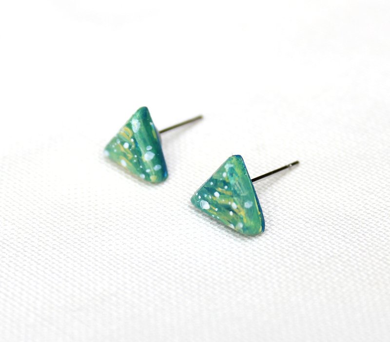Star - geometric earrings / triangular / can change the ear clip - Earrings & Clip-ons - Clay Green