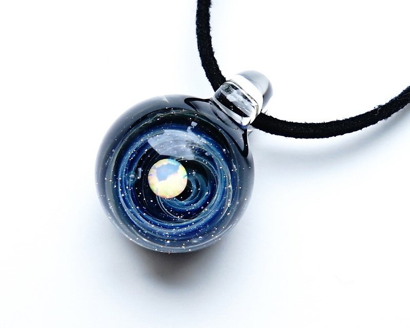A star of shining diamonds. Diamond cut white opal filled glass pendant star planet universe - Necklaces - Glass Blue