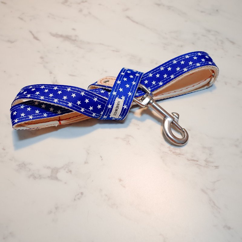 Dog leash blue star starry vegetable tanned leather - Collars & Leashes - Genuine Leather 