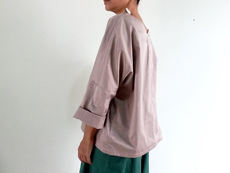 Cotto satin simple tops [pearl pink] - Women's Tops - Cotton & Hemp Silver