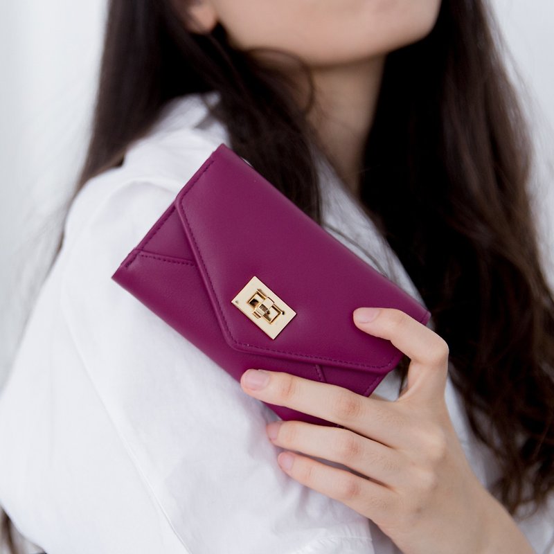 革 財布 パープル - デイジー-ミニマルキュートな女性の革の短い財布/財布-紫