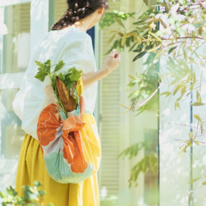 京都風呂敷包巾-姬 三巾-牡丹-橘(防潑水) - 手帕 - 棉．麻 