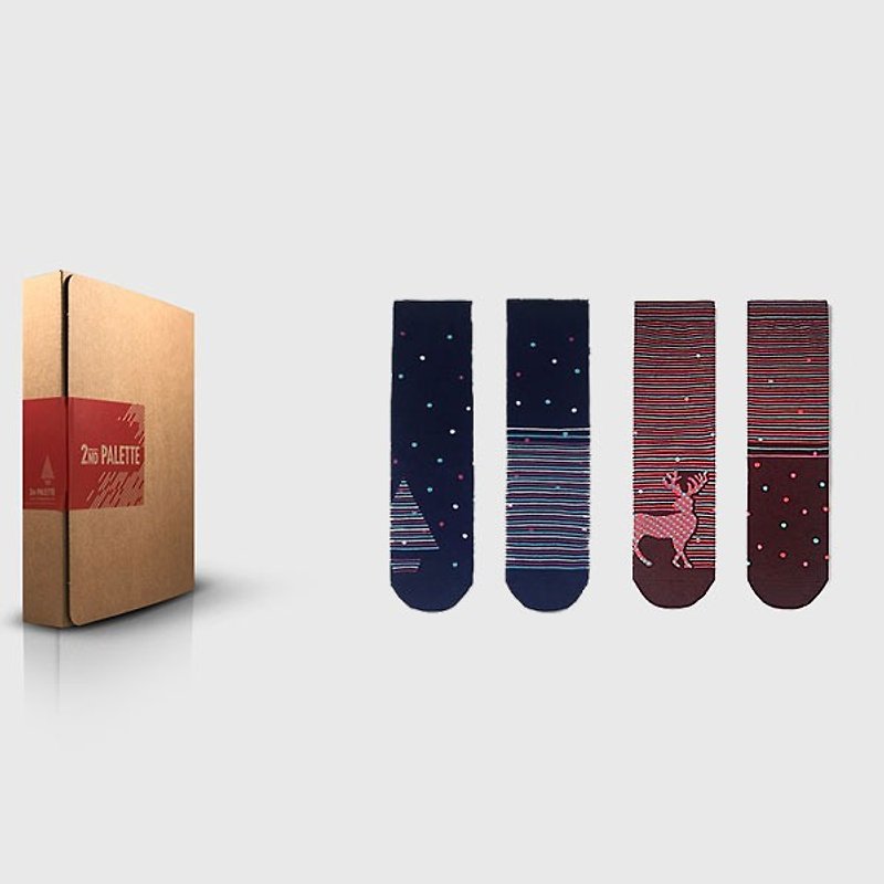 socks_christmas setB / irregular / gift / anniversary / couple / pair / unisex / red / blue / christmas tree - Socks - Cotton & Hemp Red