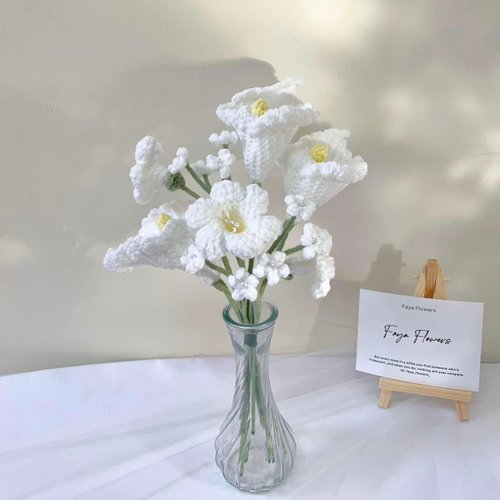 Faya 毛線永生花｜鉤織小物 純白海芋花瓶 手工針織花束 針織花 日常花束 居家擺設 七夕